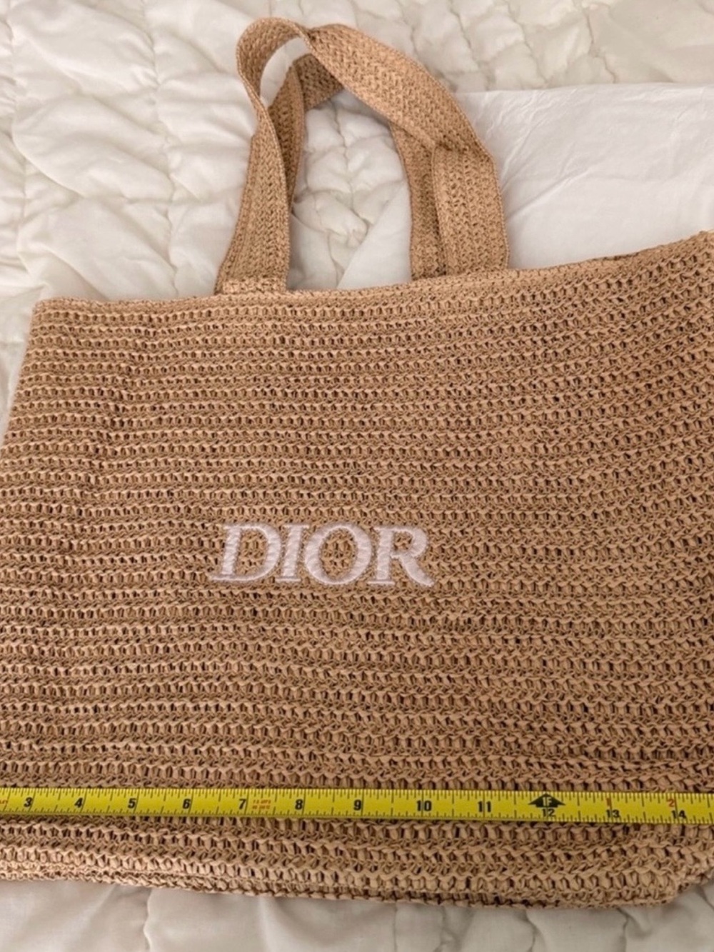 Dior Beige Raffia Beach Tote with White Logo Embroidery - Picture 3 of 8